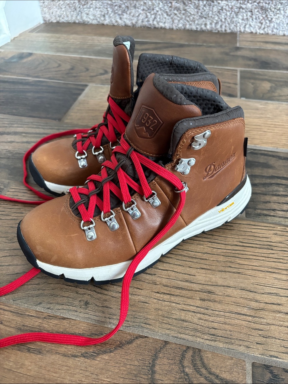 Danner Brown Leather Hiking Boots with Red Laces